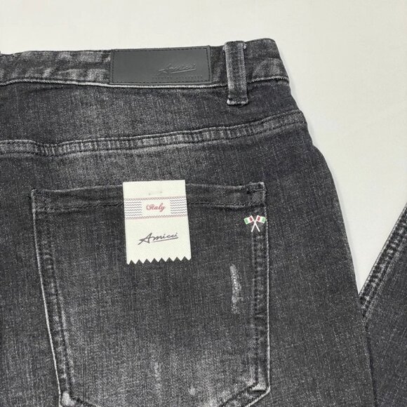 NEW AMICCI Men’s Spirito Ripped Skinny Jeans Size 42R – Black Distressed Denim - Picture 2 of 7